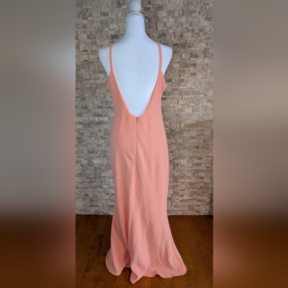 Calvin Klein Sz 12 Formal Sheath Dress Gown High Neck Halter Peachy Coral Orange - Picture 2 of 8